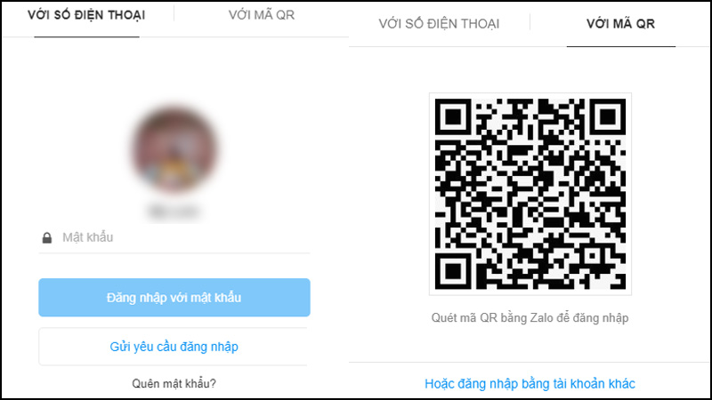 Đăng nhập bằng số điện thoại và mã QR